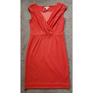 Banana Republic Women's Pencil Dress Pleated Crossover Coral Orange Size Small
